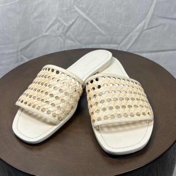 Tory Burch Women's Square Toe Woven Raffia Slide Sandals in Ivory - Size 9 - Picture 7 of 7